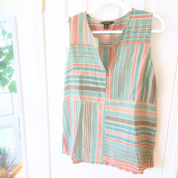 Tommy Bahama Women's Kohala Stripe 1/4 Zip Linen Tank Top Blouse - Picture 8 of 10